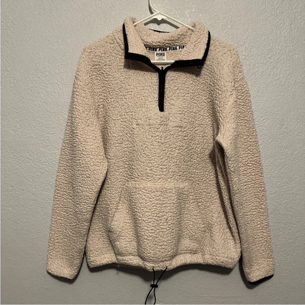 PINK Victoria's Secret Sherpa Teddy  1/4 Zip Boyfriend Pullover Size Medium